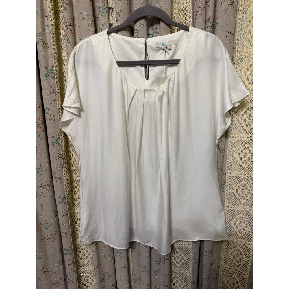 Boden Ravello Silk Blend Ivory Pleated Blouse Top Womens 14 NWT